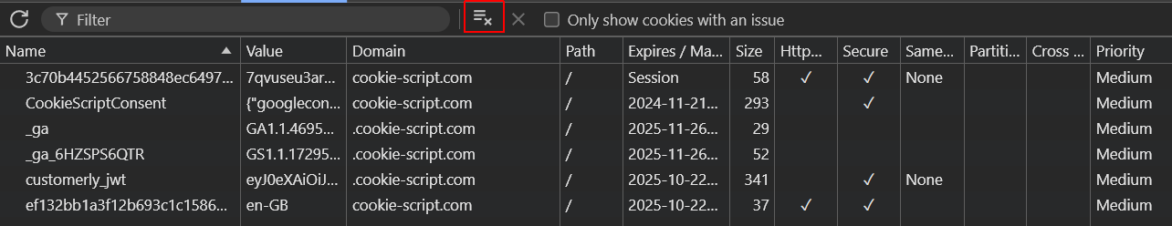 Delete all cookies