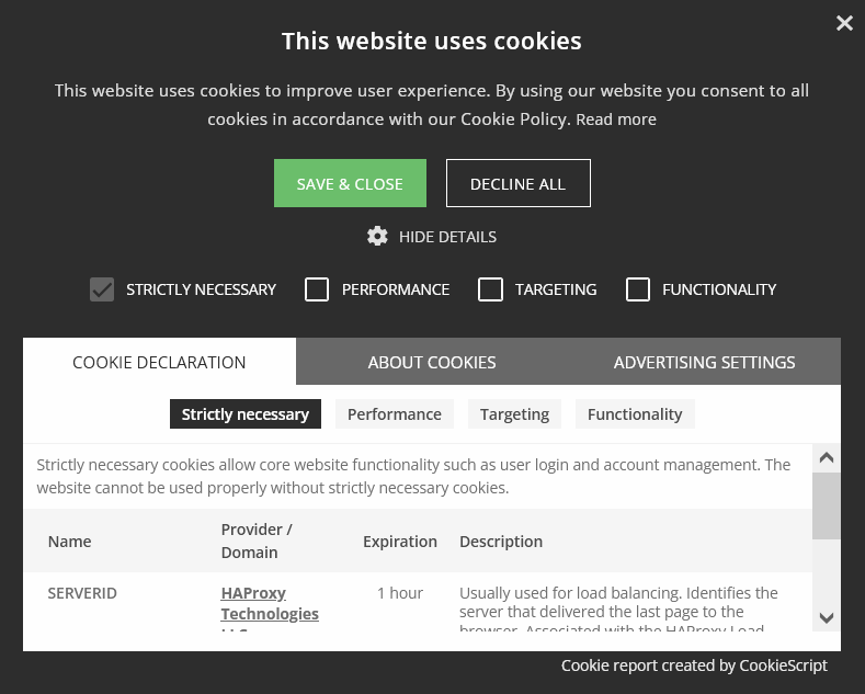 CookieScript cookie consent banner