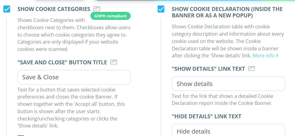 Selecting cookie banner settings