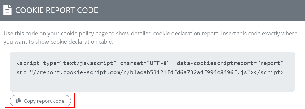 Copy cookie report code