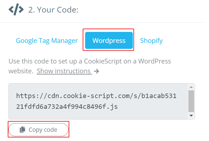 Copy the Wordpress code