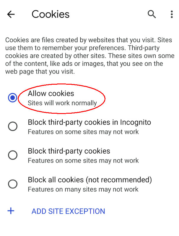 Click Allow cookies