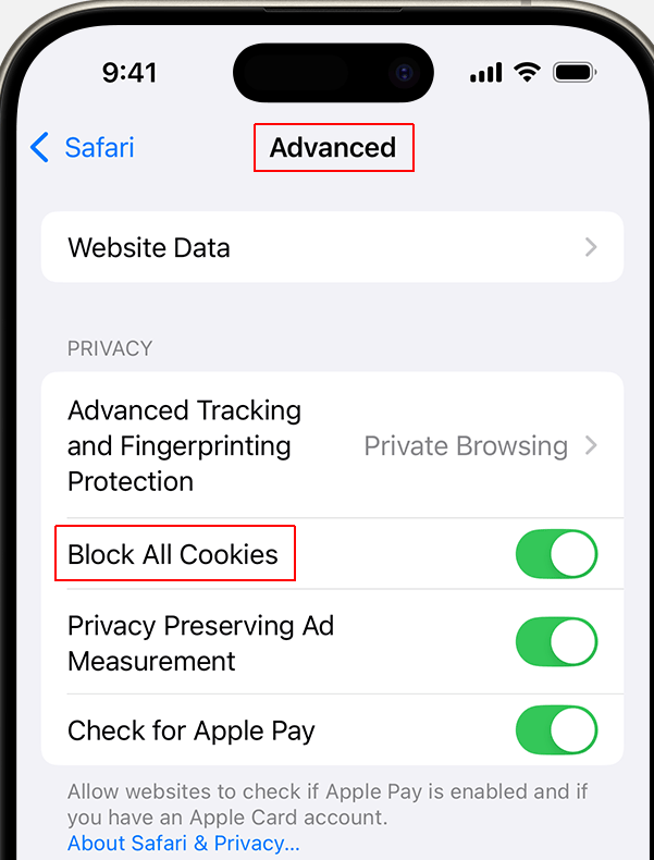 To enable cookies in Safari on iPad, disable Block All Cookies.