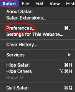 Click the Safari button and then Preferences